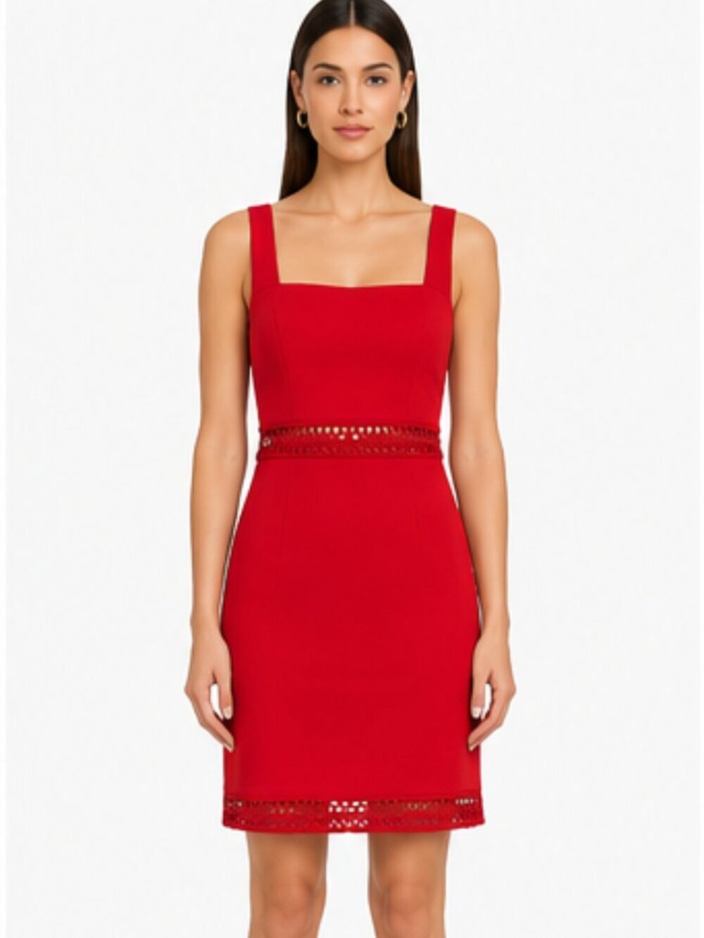 Adrianna by Aidan Mattox Hot Pepper Red Square Neck Sheath Mini Dress NWT Size 6